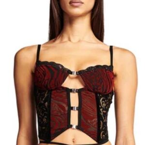 I.AM.GIA Saffron Corset Top - Red Velvet Zebra Print & Black Lace - Size Small